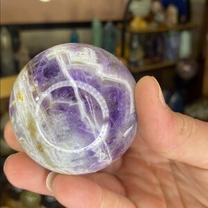 Collector’s Grade Chevron Amethyst Sphere W/ Wooden Stand
